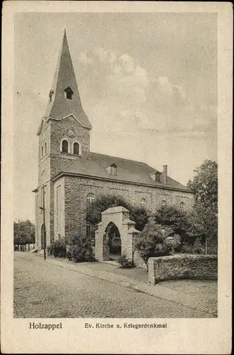 Ak Holzappel Rheinland Pfalz, Ev. Kirche, Kriegerdenkmal