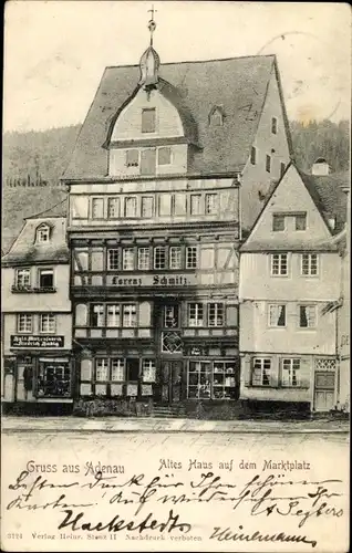 Ak Adenau in der Eifel, altes Haus auf dem Marktplatz