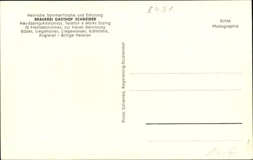 Ak Neu Essing im Altmühltal, Brauerei Gasthof Hans Schneider