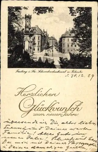 Ak Freiberg in Sachsen, Schwedendenkmal und Peterstor