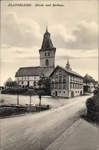 Ak Blaufelden Baden Württemberg, Kirche und Rathaus 