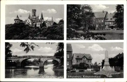 Ak Schulenburg Pattensen an der Leine, Marienburg, Gut Schulenburg, Leinebrücke, Kriegerdenkmal