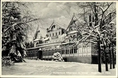 Ak Buntenbock Clausthal Zellerfeld im Oberharz, Hildesheimer Haus, Außenansicht, Winter