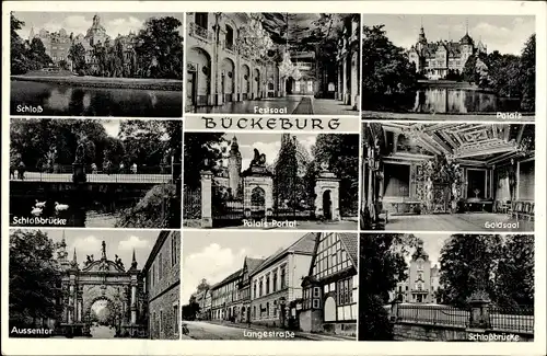 Ak Bückeburg im Kreis Schaumburg, Schloss, Langestraße, Festsaal, Palais, Goldsaal
