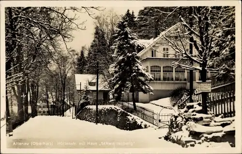Ak Altenau Clausthal Zellerfeld im Oberharz, Haus Schwarzenberg, Hüttenstraße, Winter