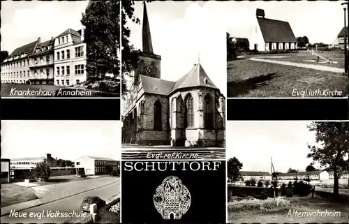Ak Schüttorf in der Grafschaft Bentheim, Kirchen, Altenwohnheim, Krankenhaus Annaheim, Volksschule