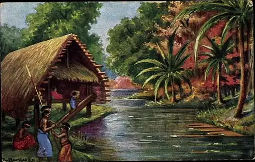 Künstler Ak Baumgarten, Fritz, Neumecklenburg Neuirland Papua Neuguinea, Kolonialkriegerdank