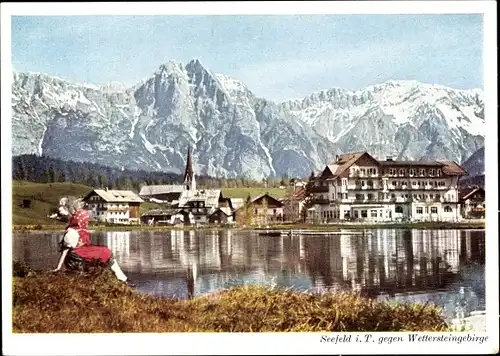 Ak Seefeld in Tirol, Ortsansicht gegen Wettersteingebirge