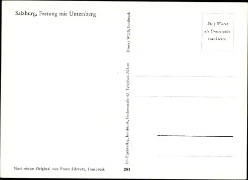 Künstler Ak Schwetz, F., Salzburg in Österreich, Festung, Untersberg