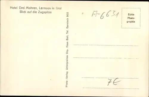 Ak Lermoos in Tirol, Hotel Drei Mohren, Zugspitze