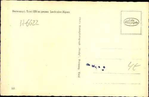 Ak Berwang in Tirol, Ortsansicht gegen Lechialer Alpen