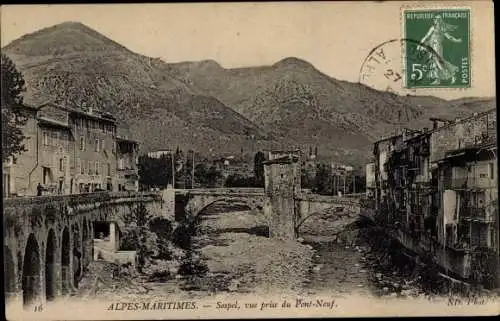 Ak Sospel Alpes Maritimes, Vue prise du Pont Neuf