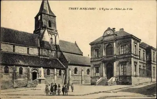 Ak Thury Harcourt Calvados, L'Eglise, Hotel de Ville