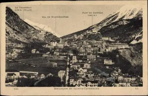 Ak Briançon Briancon Hautes-Alpes, Panorama, Sainte Catherine, Fort du Chateau, Col du Mont Genevre