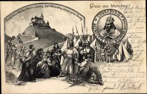 Ak Weinsberg im Kreis Heilbronn, Burg Weibertreu, Conradus III., Belagerung 1140
