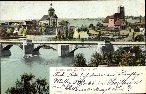 Ak Lauffen am Neckar, Panorama, Brücke