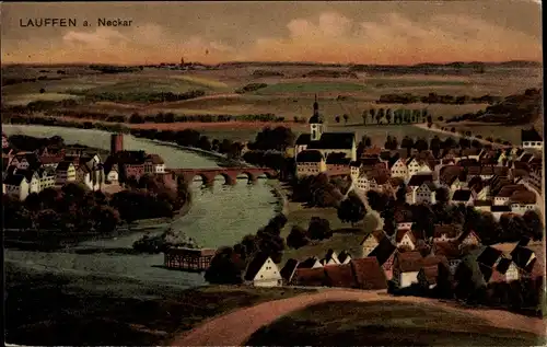 Ak Lauffen am Neckar, Panorama, Dämmerung