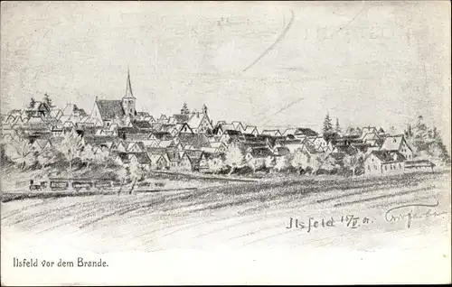 Künstler Ak Ilsfeld in Württemberg, Stadtansicht vor dem Brand 1904