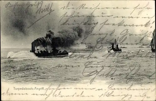 Ak Deutsche Kriegsschiffe, Torpedoboote beim Angriff
