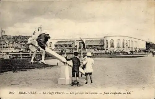 Ak Deauville La Plage Fleurie Calvados, Les Jardins du Casino, Jeux d'enfants