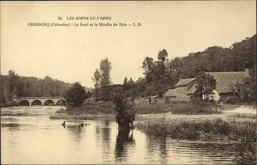 Ak Grimbosq Calvados, Le Pont, Le Moulin de Brie