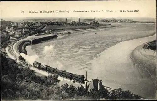 Ak Dives Houlgate Calvados, Panorama, Vue sur la Dives, chemin de fer