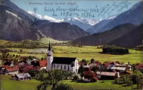 Ak Bad Hindelang im Oberallgäu, Blick zur Kirche, Ort