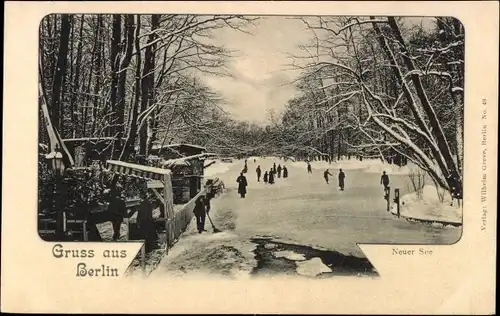 Ak Berlin Tiergarten, Neuer See im Winter, Eisläufer