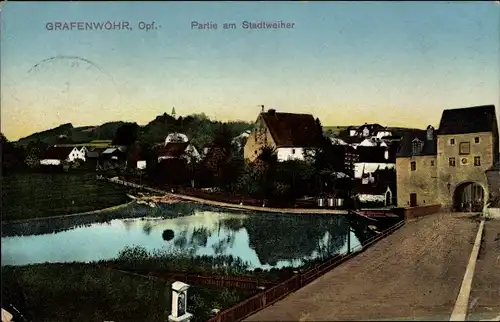 Ak Grafenwöhr in Bayern, Partie am Stadtweiher