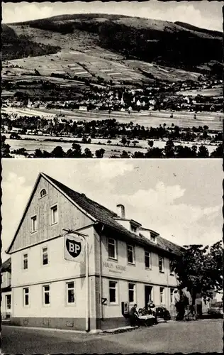 Ak Bischofsheim an der Rhön in Unterfranken, Gesamtansicht, Haus Krone