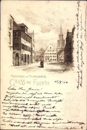 Ak Fürth in Mittelfranken Bayern, Marktplatz mit Michaelskirche