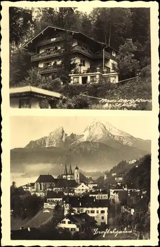 Foto Ak Berchtesgaden Oberbayern, Haus Bergflora von St. Kurz mit Stadtblick