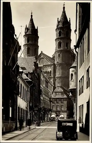 Foto Ak Worms am Rhein, Dom von der Hauptstraße aus gesehen