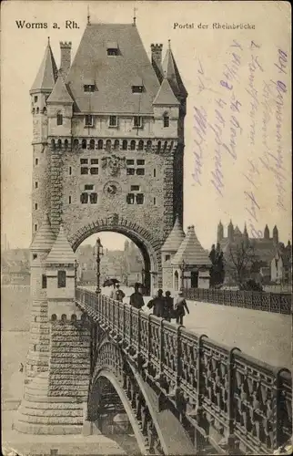 Ak Worms am Rhein, Portal der Rheinbrücke