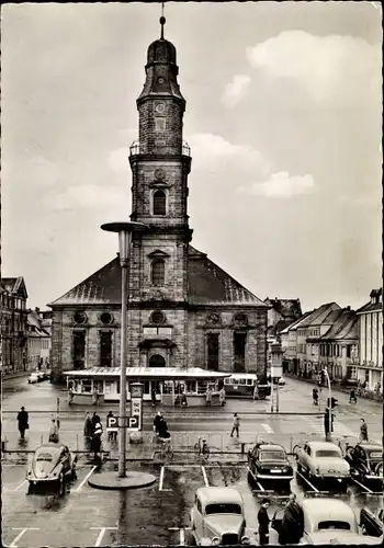 Ak Erlangen in Mittelfranken Bayern, Hugenottenplatz mit Hugenottenkirche