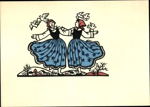 Ak Zwei Tanzende Frauen, Vögel