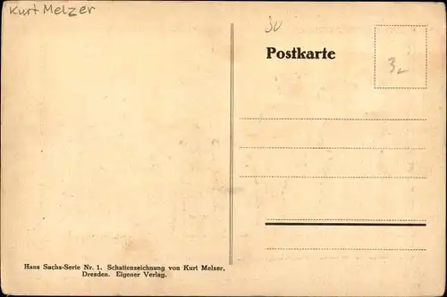 Scherenschnitt Ak Melzer, Kurt, Das Heiss' Eisen von H. Sachs