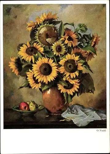 Künstler Ak Vaeltl, Otto, Sonnenblumen in einer Blumenvase