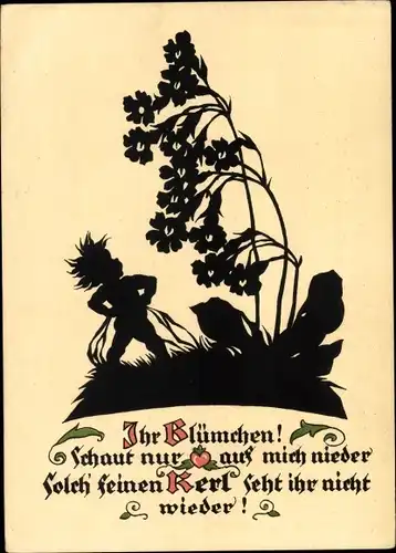 Scherenschnitt Ak Plischke, Georg, Elfe, Blume, Ihr Blümchen, schaut nur auf mich nieder