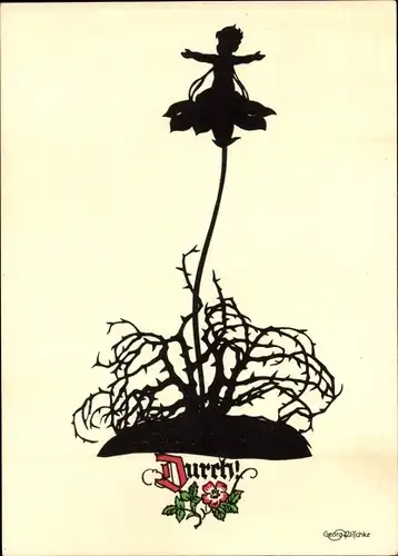 Scherenschnitt Ak Plischke, Georg, Durch, Elfe, Dornenranken