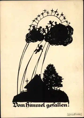 Scherenschnitt Ak Plischke, Georg, Vom Himmel gefallen, Kinder