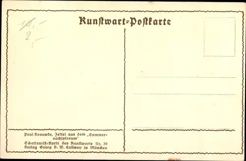 Scherenschnitt Ak Konewka, Paul, Kunstwart Nr. 39, Zettel, Sommernachtstraum