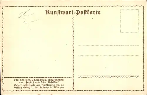 Scherenschnitt Ak Konewka, Paul, Kunstwart Nr. 35, Schmächtig, Jungfer Anna, Falstaff