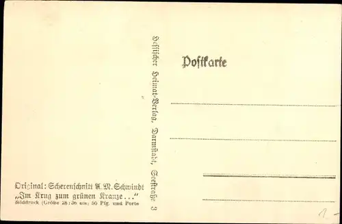 Scherenschnitt Ak Schwindt, A.M., Im Krug zum grünen Kranze, Gasthaus