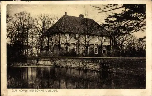 Ak Lohne im Oldenburger Münsterland, Gut Hopen vom Teich gesehen