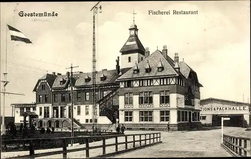 Ak Geestemünde Bremerhaven, Blick auf das Fischerei Restaurant, Packhalle