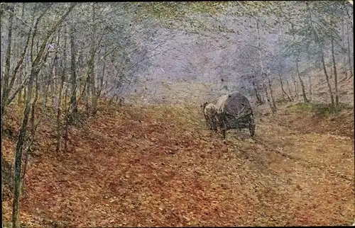 Künstler Ak Slavicek, A., Herbstlandschaft mit Planwagen