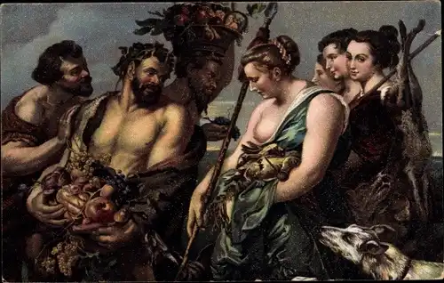 Künstler Ak Rubens, Bacchus und Diana, Mythologie
