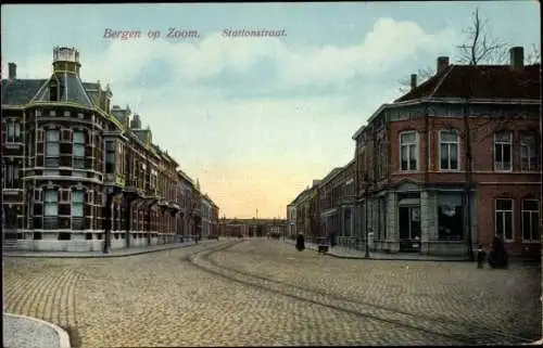 Ak Bergen op Zoom Nordbrabant Niederlande, Stationstraat