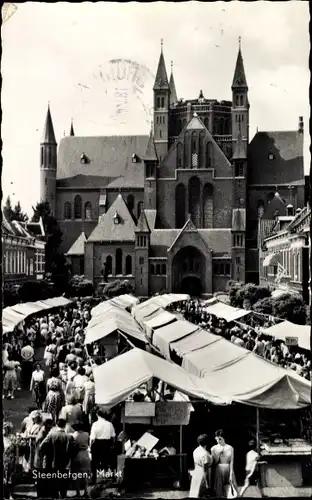Ak Steenbergen Nordbrabant, Markt, Marktstände, Kirche